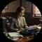 Circular portrait avatar of Peggy Olson sitting at a typewriter